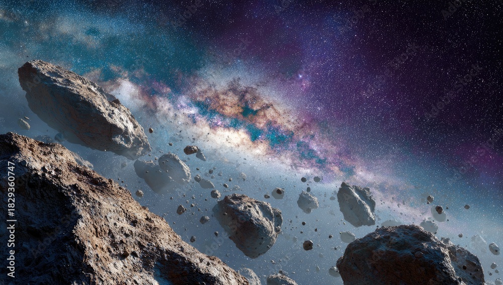 custom made wallpaper toronto digitalRocky asteroids float amidst a misty starscape with purple, blue and white hues