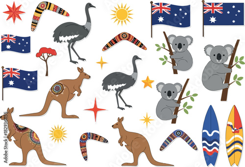 Australian Symbols and Icons Featuring Native Animals and Culture