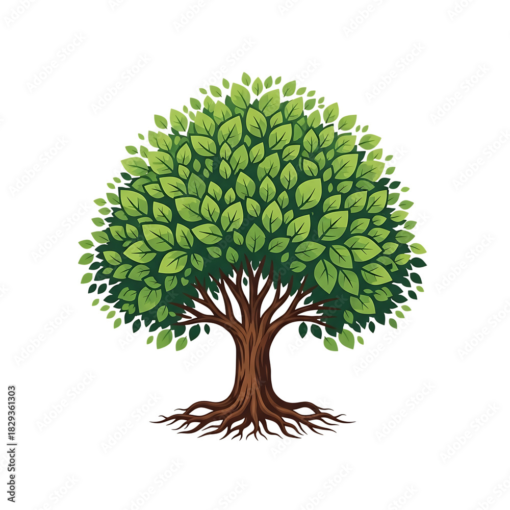 Naklejka premium Vibrant green tree with strong roots, isolated on transparent background