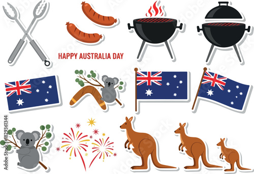 Festive Australia Day Icons BBQ, Flags, and Wildlife Celebrations