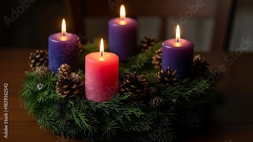 Advent Wreath with Lit Candles A Symbol of Hope, Peace, Joy, and Love