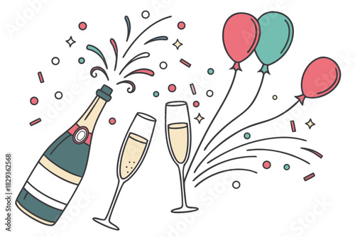 champagne glasses and fireworks