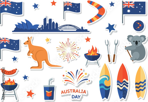 Australia Day Celebration Iconic Symbols and Festive Elements for Holiday Greetings