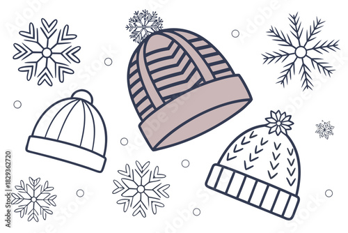 Winter caps with snowflake