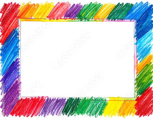 A rectangular frame outlined by colorful, hand-drawn crayon strokes, creating a vibrant border.