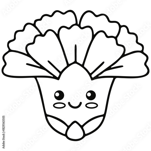 Frilly Flower Kawaii Outline Coloring Page for Kids