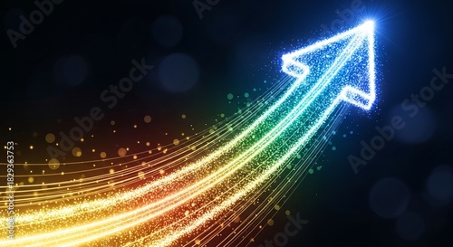 Brilliant upward trending arrow sparkles with bright energy, inspiring business growth and optimism for a successful future with innovative solutions