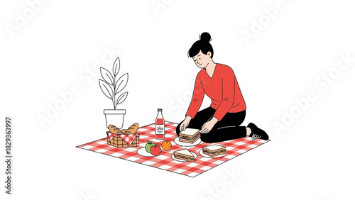 Enjoying a delightful picnic with fresh sandwiches and juice, this charming scene evokes feelings of warmth, relaxation, and simple pleasures in life.