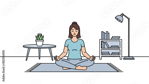 Find inner peace with a calming yoga session at home, promoting wellness and mindfulness in a serene space, perfect for relaxation and meditation practice