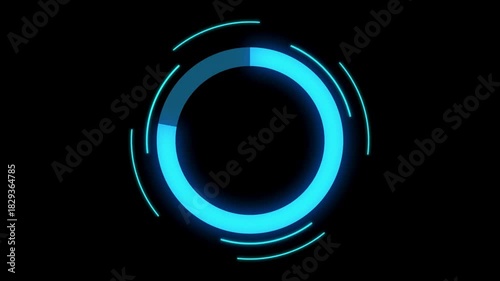 diagrams Science Futuristic Loading Circle Ring. Loading circle icon on black background animation with luma matte. Buffering circle. 60 fps 3D VFX
