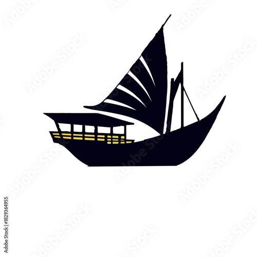Minimal dhow boat silhouette, Dubai heritage theme