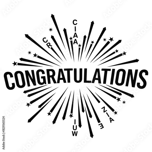 Congratulations Celebration Burst, Achievement Celebration Graphic, Congratulatory Message with Rays and Stars