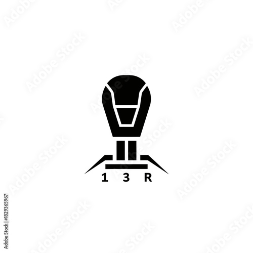 Minimalist flat design logo of black gear stick shift, a symbol of manual transmission car vector logo template