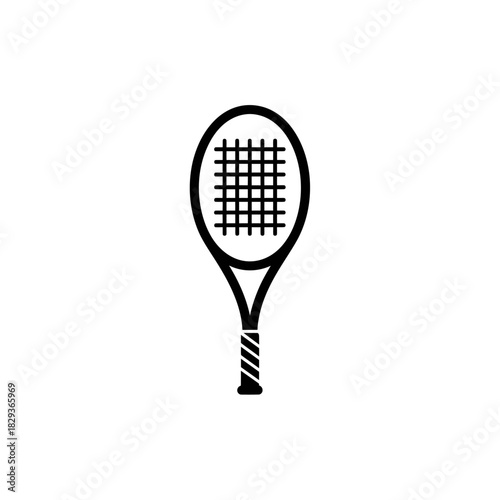 Minimalist flat design logo of tennis racket icon, a classic symbol of the sport and recreation vector logo template