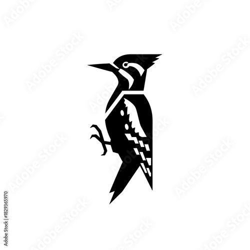 Minimalist flat design logo of black woodpecker silhouette, a striking and minimalist design element vector logo template