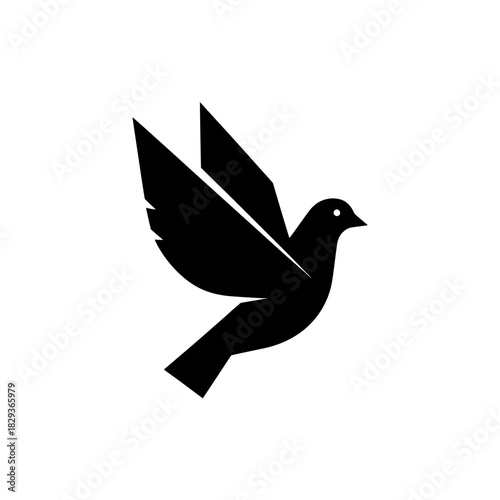 Minimalist flat design logo of elegant dove soars gracefully, its wings spread wide against an vector logo template