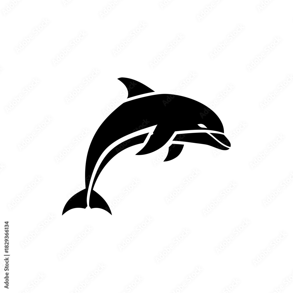 Fototapeta premium Minimalist flat design logo of silhouette of a dolphin jumping out of the water vector illustration vector logo template