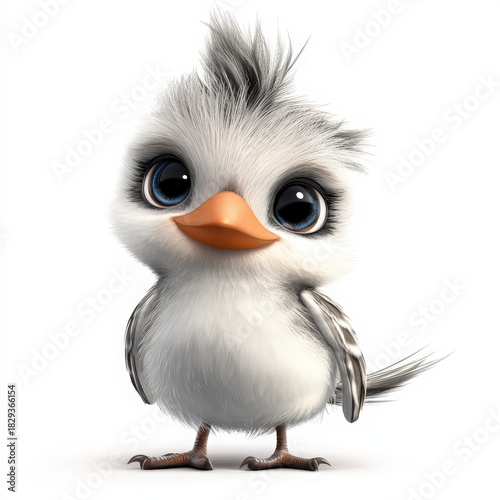 Adorable cartoon bird with big, captivating eyes perfect for children's books, playful designs, and heartwarming greeting cards, offering instant charm