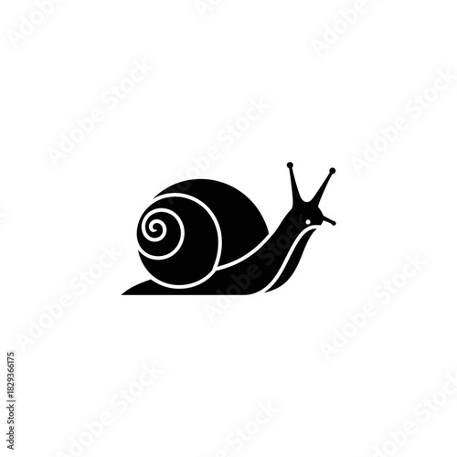 Minimalist flat design logo of snail illustration, a slowmoving gastropod mollusk with a spiral shell vector logo template