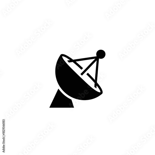 Minimalist flat design logo of black satellite dish antenna is used for communication vector logo template