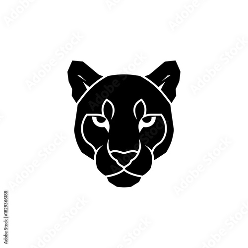Minimalist flat design logo of majestic cougar head illustration, showcasing its fierce gaze vector logo template