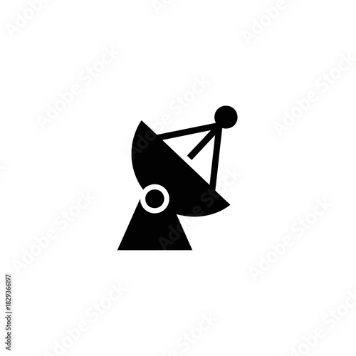 Minimalist flat design logo of black satellite dish icon, symbolizing communication technology vector logo template
