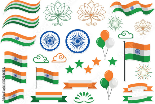 Indian Independence Day Vector Elements and National Symbols