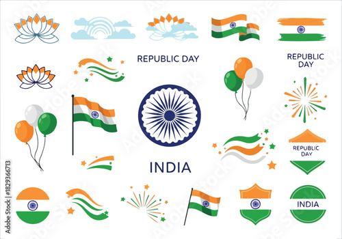 Collection of Indian Republic Day Vector Elements and Decorations