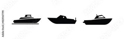 Boat silhouette icon set on white background