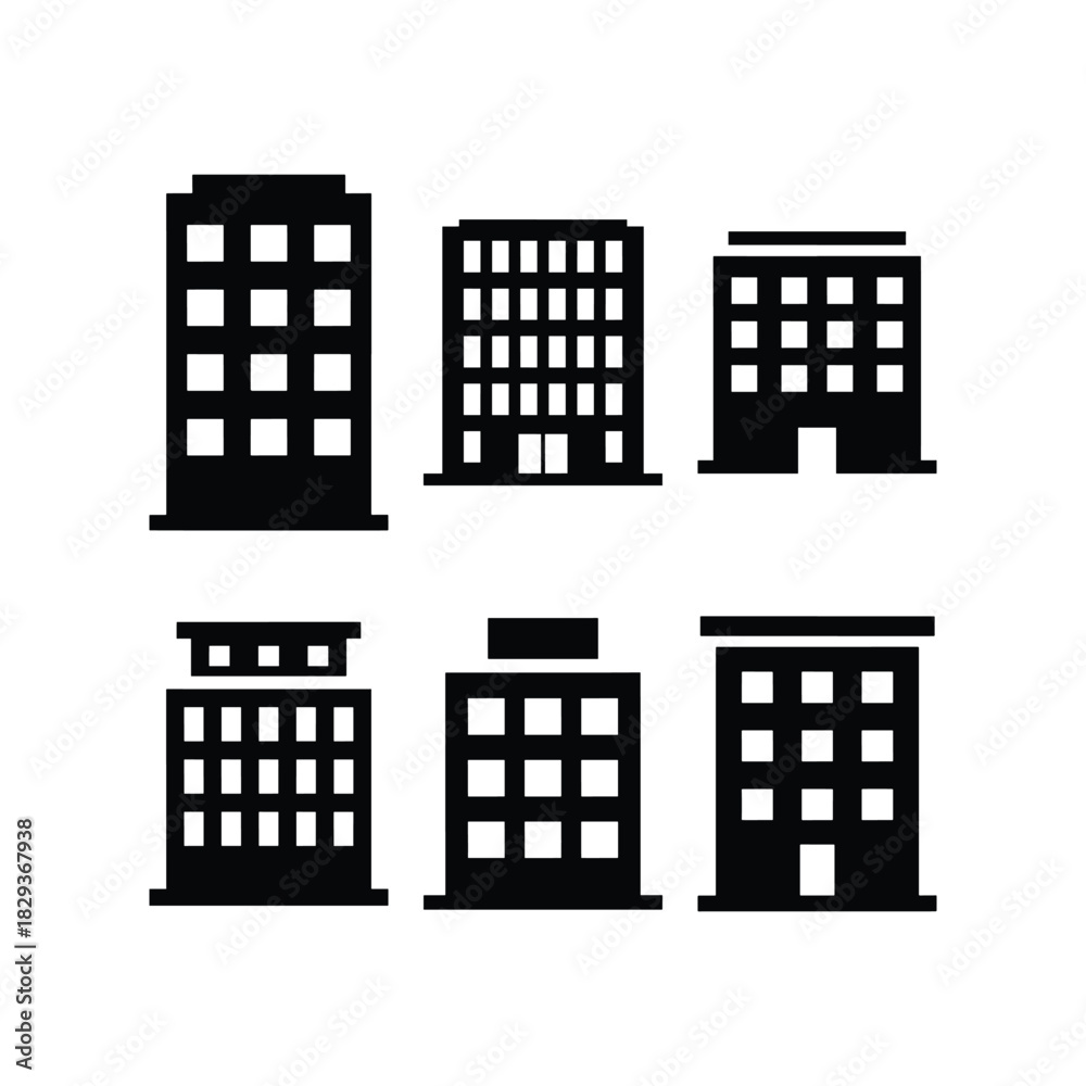 Fototapeta premium Hotel silhouette icon set with building structure