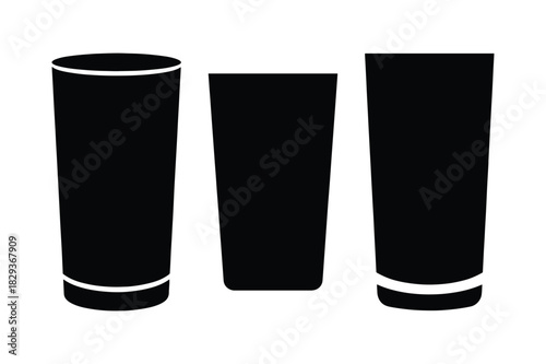 Glass silhouette icon set with tall cup shape