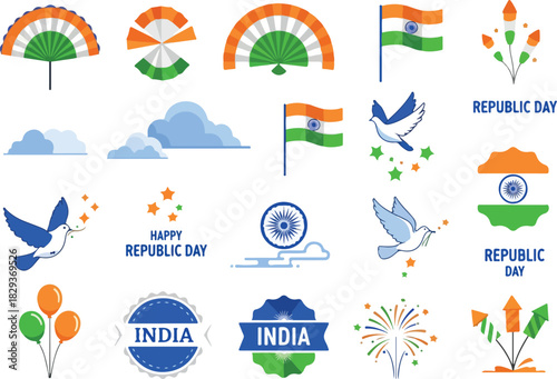 Celebrate India National Symbols and Republic Day Vector Graphics