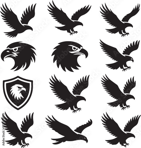 Eagle silhouettes collection in vector format for design and logo creation
