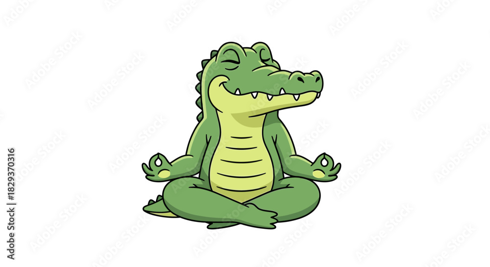 Fototapeta premium Cartoon Crocodile Meditating with a Serene Expression in a Peaceful Lotus Position