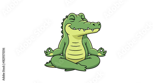 Cartoon Crocodile Meditating with a Serene Expression in a Peaceful Lotus Position