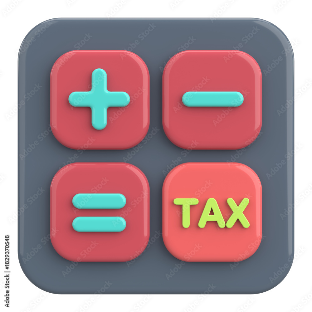 Fototapeta premium 3D Tax Icon Illustration with Calculator and Finance Elements.