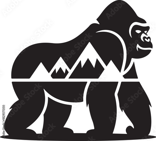 Majestic Gorilla Silhouette with Mountain Landscape Vector Design Illustration Art
