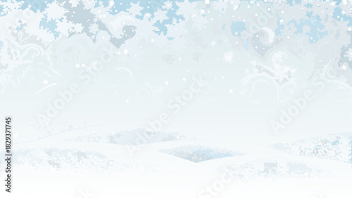 Abstract winter landscape with snowflakes and snow drifts