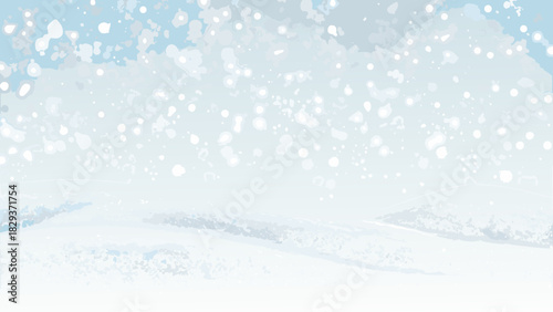Softly falling snow in a gentle winter landscape background