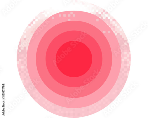 Concentric red circles with pixelated edges on black background