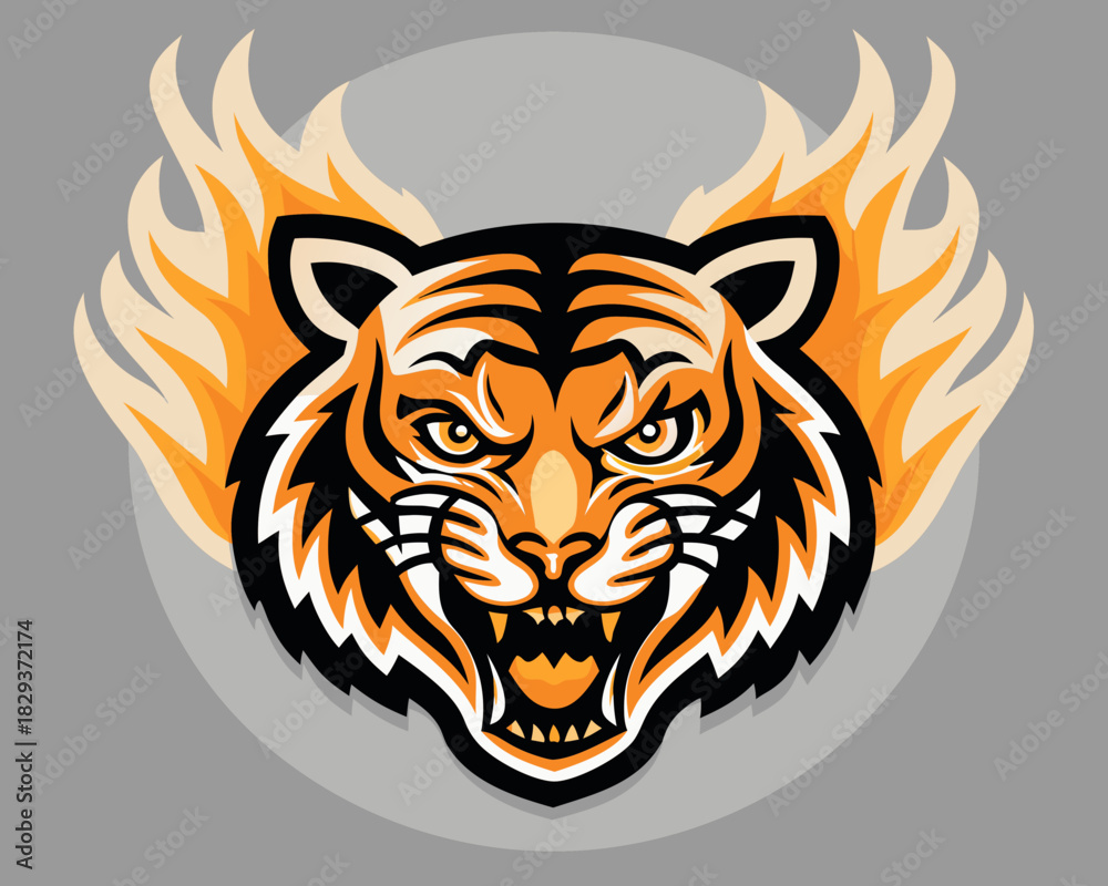 Obraz premium Fierce tiger head with flames illustration