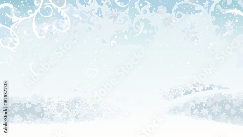 Soft blue winter snowflakes and swirls background