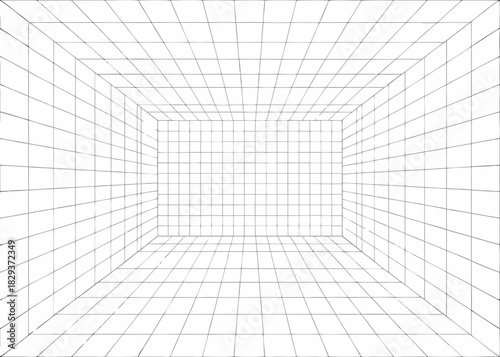 Abstract perspective grid room with vanishing point in the distance