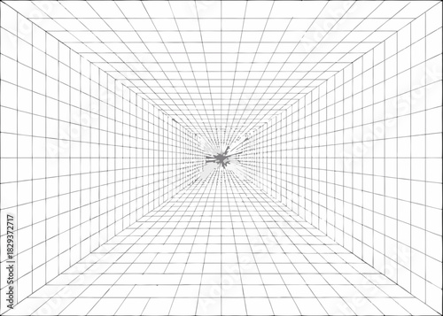 Abstract geometric tunnel with a central explosion effect in grayscale