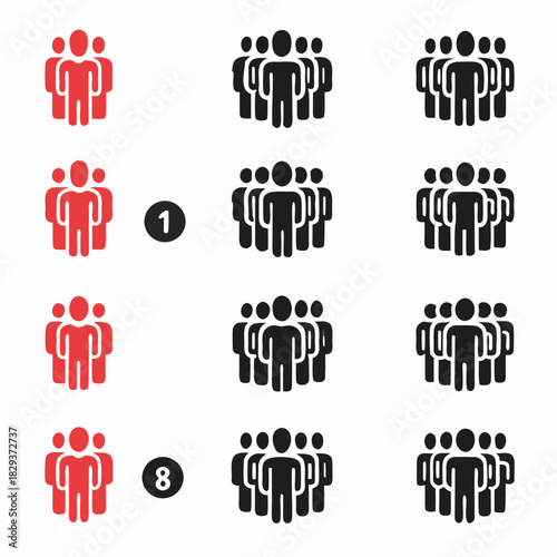 Collection of stylized human figures representing groups and numbers