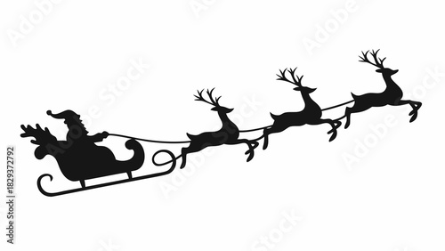 Santa claus silhouette riding sleigh pulled by reindeer