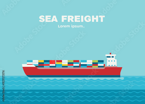 Container ship sailing on blue ocean for sea freight transportation