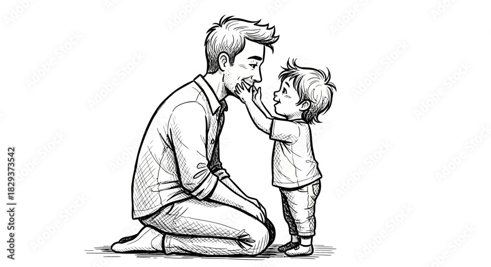 Obraz premium A heartwarming hand-drawn illustration depicting the bond between a father and his son