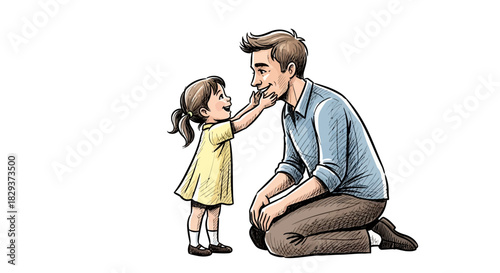A tender moment: Father and daughter sharing a loving interaction in a heartfelt illustration