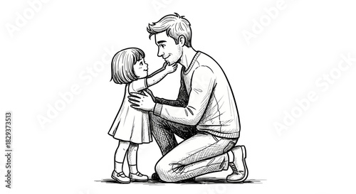 Touching father and daughter illustration evoking love, affection, and family bonding creating a